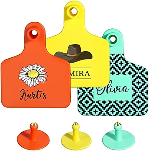 Etiqueta de oreja con nombre personalizado para ganado, vacas, cerdos, ovejas, 1 unidad, multicolor, plástico, rectangular, personalizable