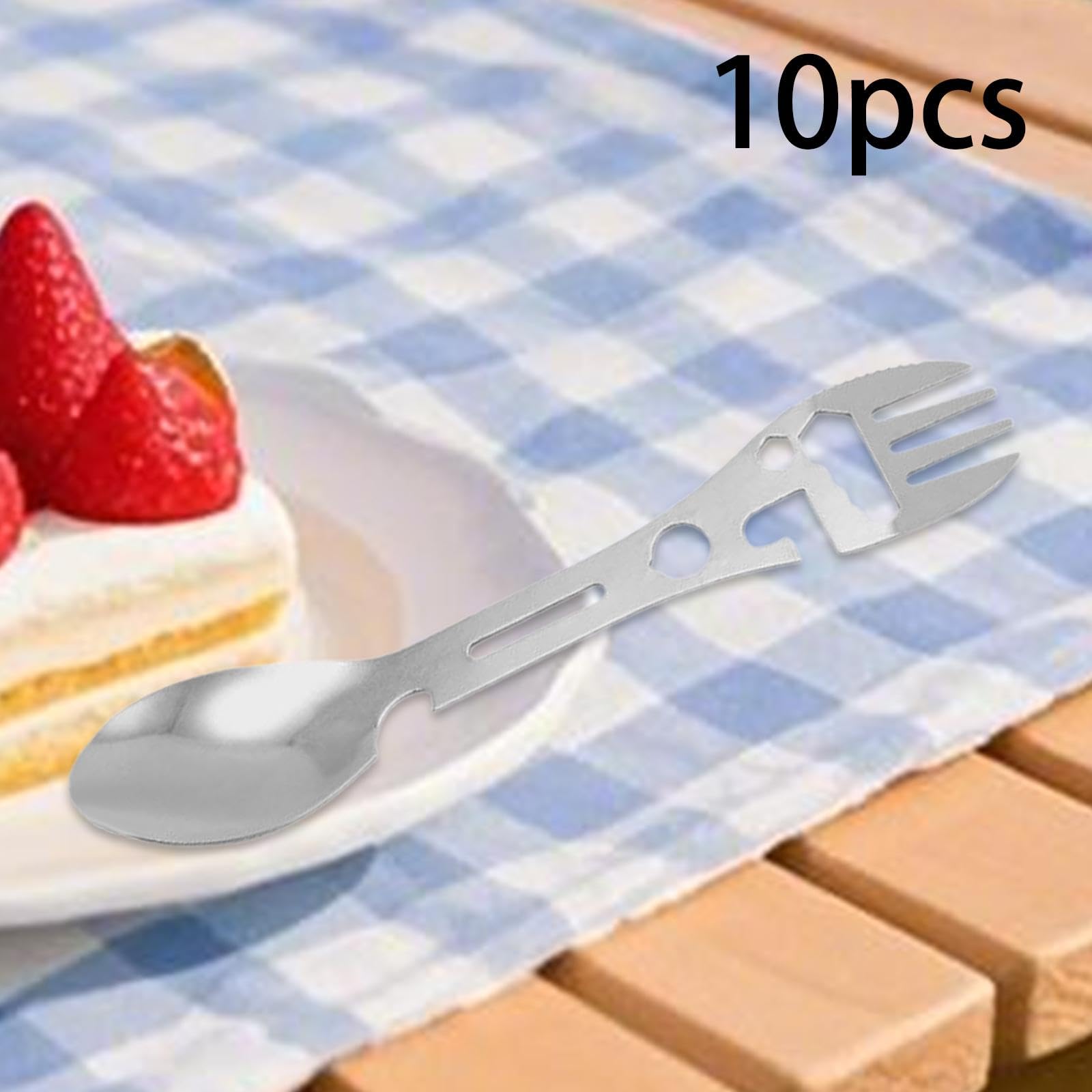 Menolana 10Pcs Multi Function Camping Spork Can/Bottle Opener Flatware Wrench Camping Utensils Fork & for Backpacking BBQ Travel, Silver