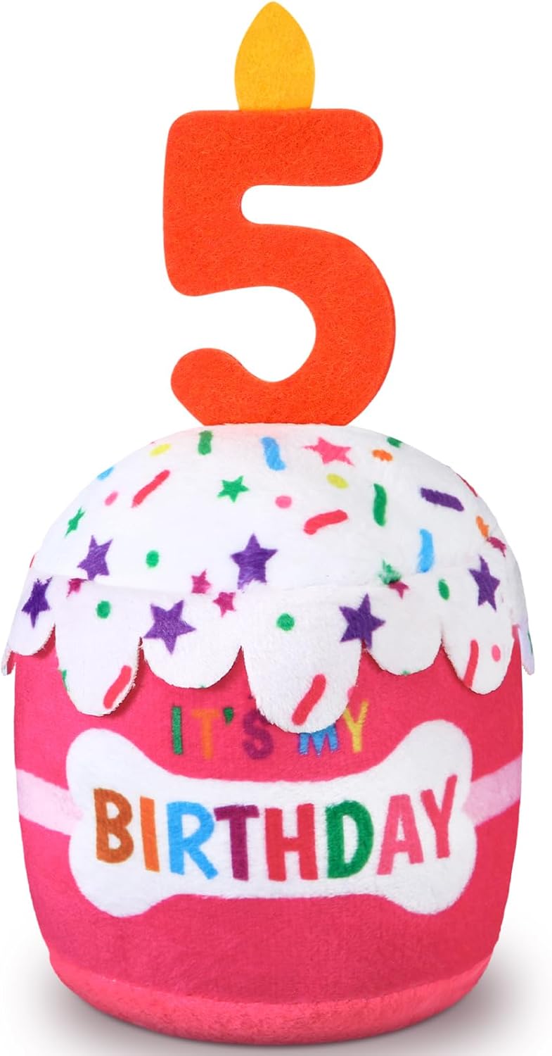 Dog Birthday Cake Toy Accessories for Girl Boy Gifts, Squeaky Plush Toy for Dog Birthday Party Decor Favor for Large, Medium and Small Dogs(5th,Pink) Pink 5th