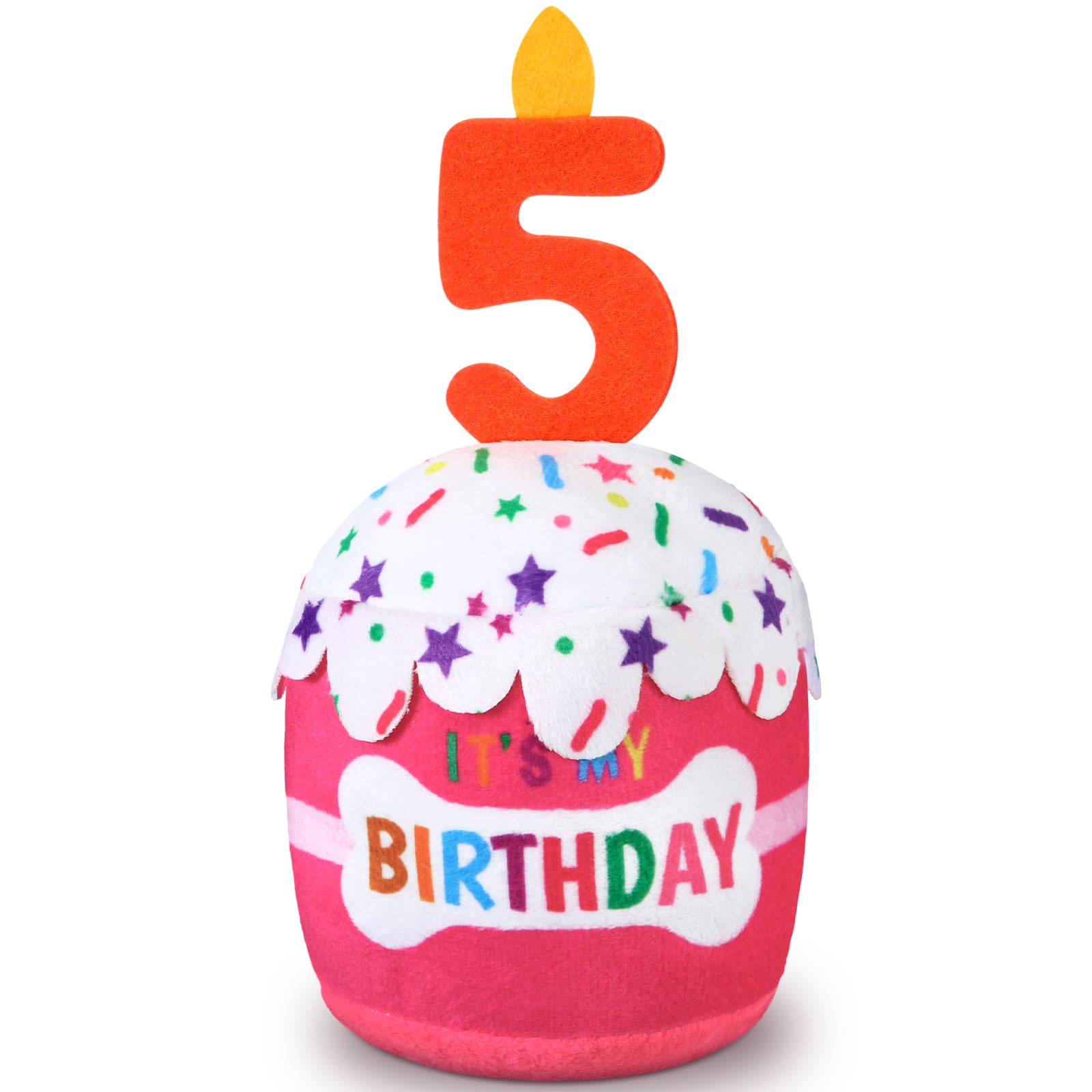 Dansydaisy Dog Birthday Cake Toy Squeaky Plush Gift,5th,Pink