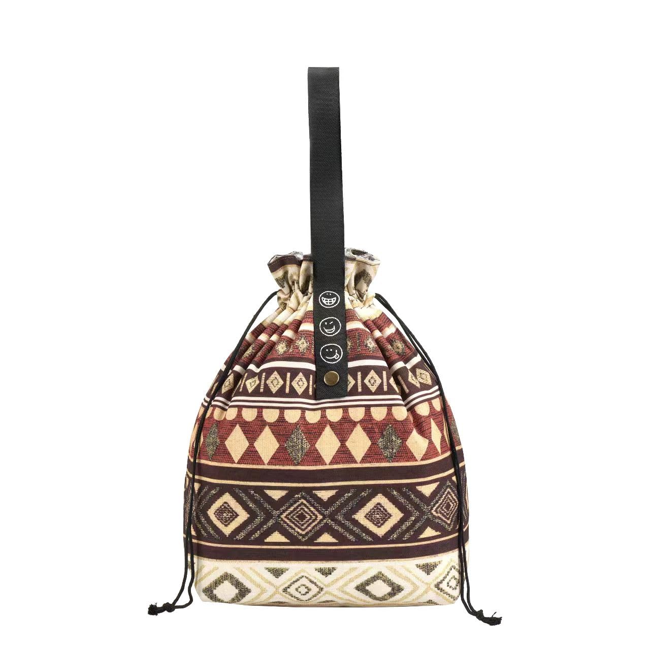 Reusable Lunch Bag 6L- Drawstring Bag for Adults and Kids with foldable Construction - Lunch Tote for Work School or Picnics - Lightweight & Waterproof, Keeps Food Fresh All Day (Bohemian style)