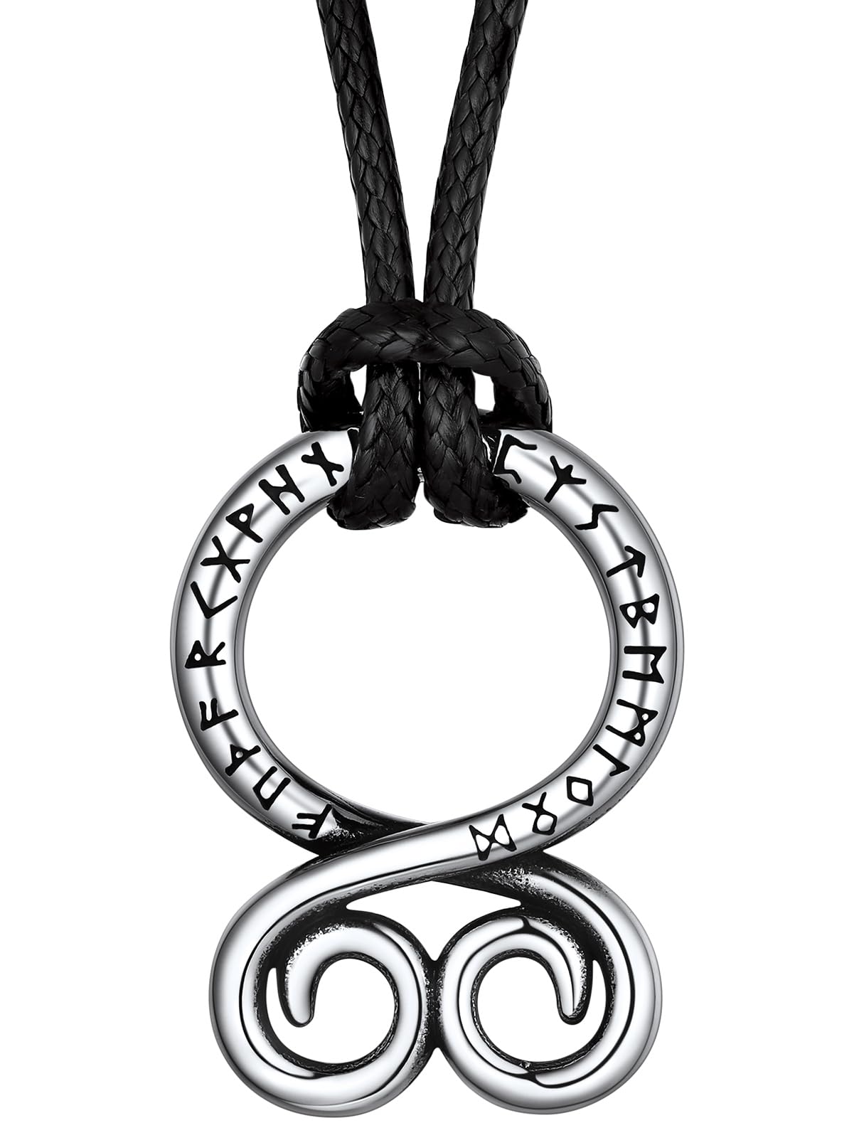 Norse Viking Rune Necklace with Adjustable Braided Leather/Stainless Steel Rope Chains for Men Women, Vintage Amulet Jewelry Gift with Delicate Box