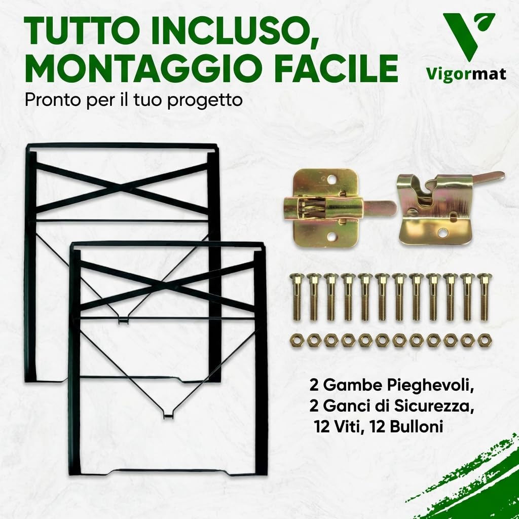 Set Gambe Pieghevoli per Tavolo in Metallo 73x53 cm, Struttura in Ferro con Kit Fissaggio Incluso - Gambe per Tavolo Birreria da Esterno per Giardino, Terrazza, Sagra (2 Gambe + Kit - Nero)