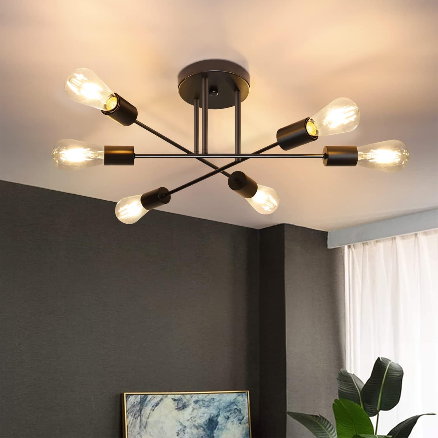 CBJKTX 2ER Deckenlampe Vintage Deckenleuchte Retro 6 Flammig | Wohnzimmerlampe Industrie E27 Kronleuchter Schwarz Schlafzimmerlampe Industriellampe Esstischlampe Rustikal ohne Leuchtmittel