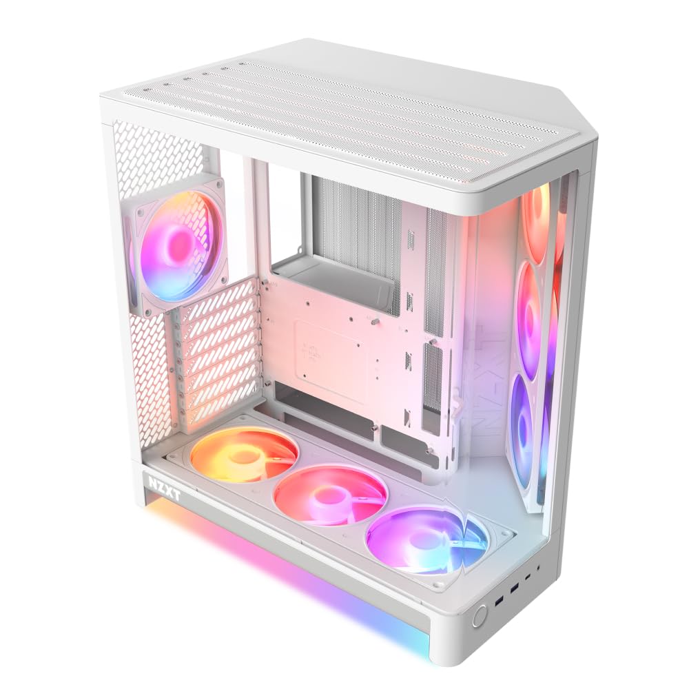 NZXT H6 RGB+ - Caja PC ATX Compacta Doble Cámara - Blanco | Caja ATX de doble cámara con ventiladores RGB preinstalados y Control Hub Lite. Iluminación sincronizada con CAM de fábrica.