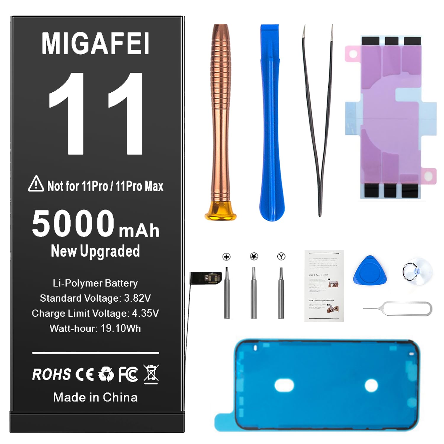 MIGAFEI iPhone 11 Battery 5000mAh Li-Polymer with High Capacity Replacement Battery Only for iPhone 11 (A2111, A2223, A2221)