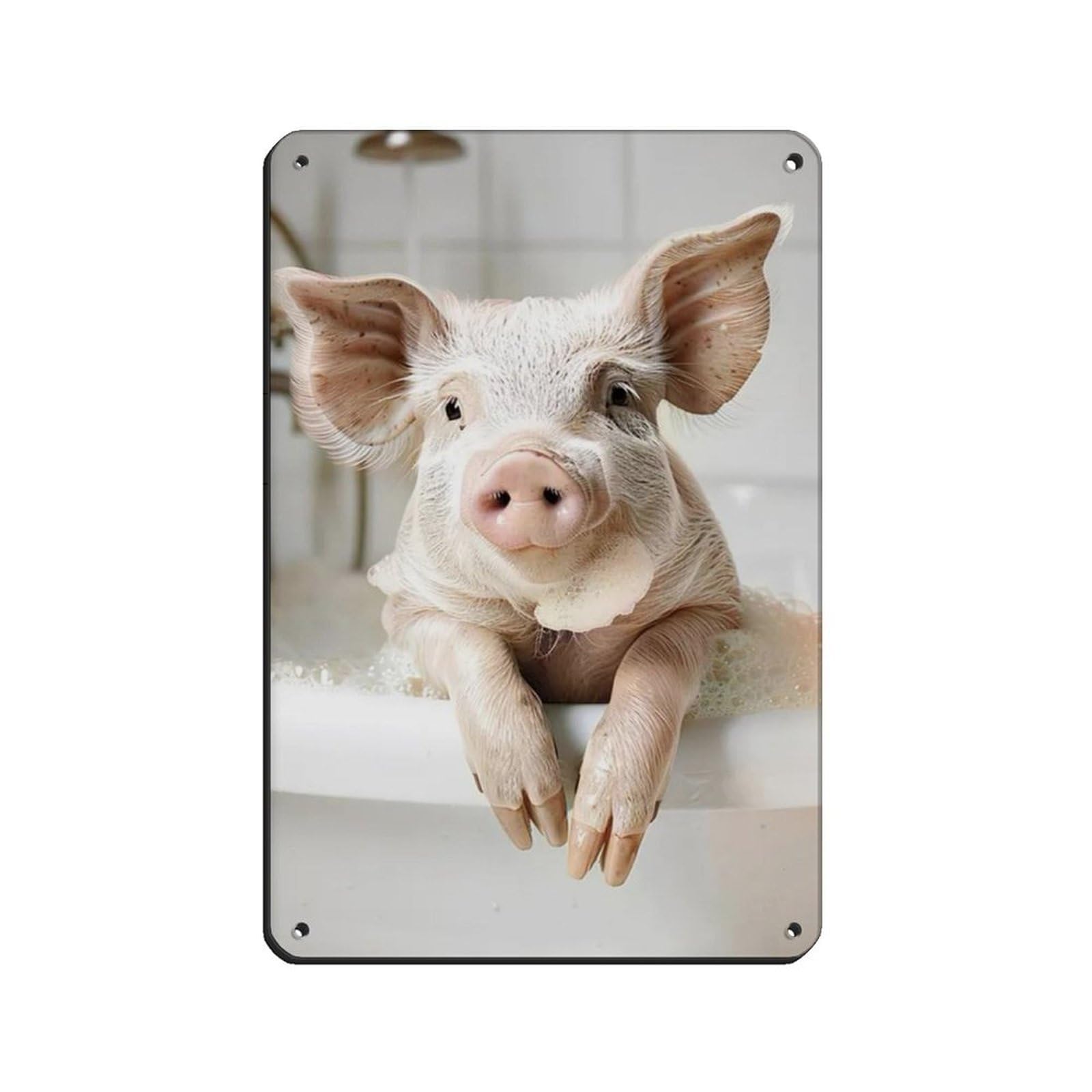 Pig in Bathtub Art, Cute Bathroom & Laundry Room Tin Sign Vintage Metal Pub Club Cafe Bar Home Wall Art Decoration Poster Retro 8x12inch(20x30cm)