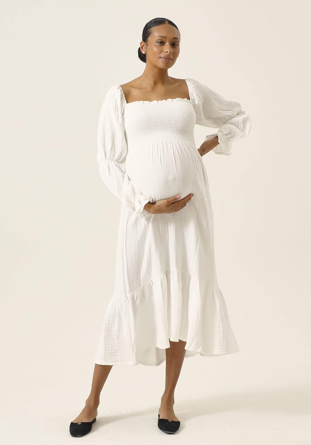 NOTHING FITS BUT Women’s Baby Shower Dress, Nursing Cotton Yuki Dress, Muslin Maternity Gown for Photoshoot