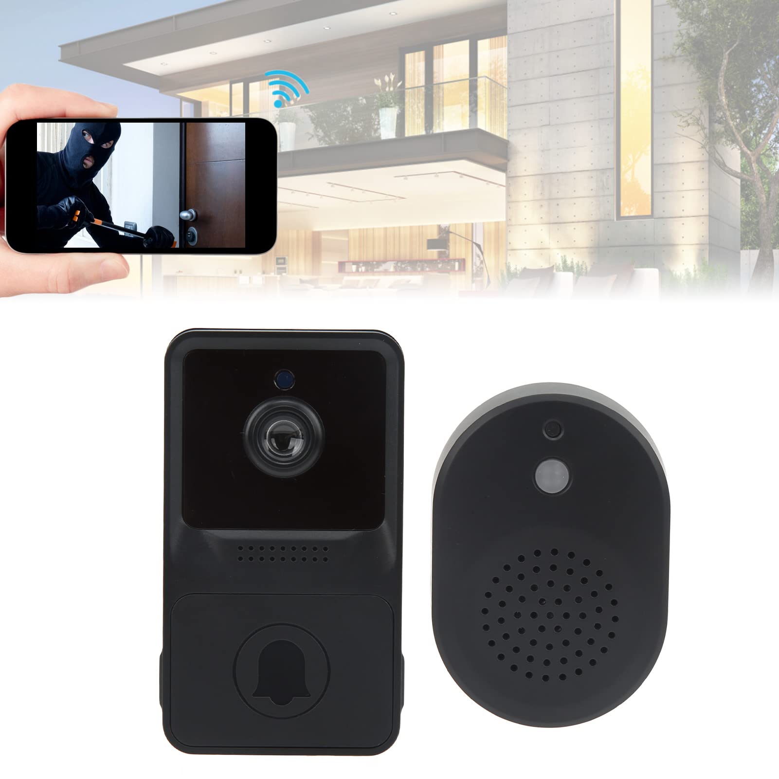 Kamera Wideo z Dzwonkiem WiFi, Inteligentna Bezprzewodowa Kamera Dzwonkowa z Dzwonkiem, 2-drożny Dźwięk, Dzwonek Wideo na Baterie 1000mAh do Nadzoru Bezpieczeństwa