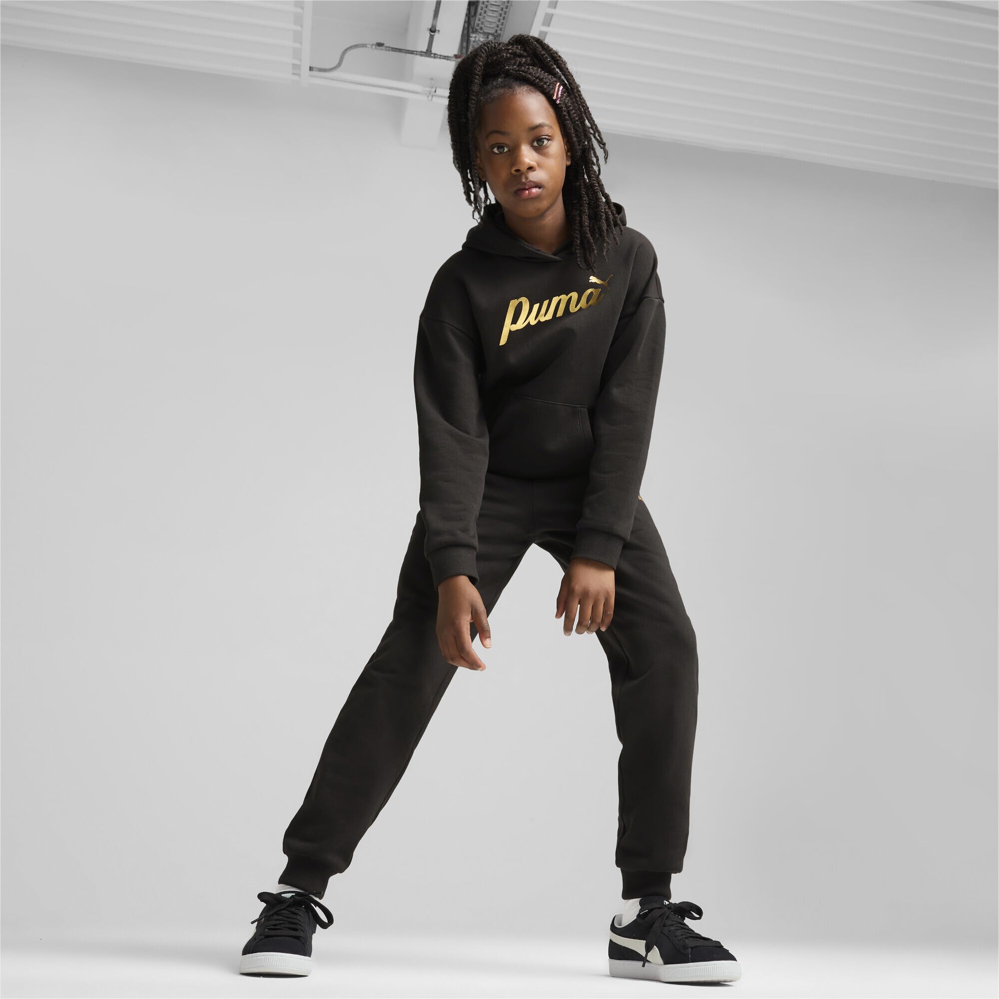 PUMA ESS+ Script Metallic Pants FL G - Pantalones de Punto Niñas