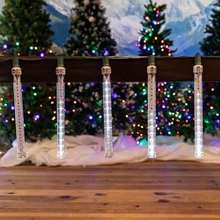 Novelty Lights Meteor Shower Lights, 12 Inch Pure White LED Cascading Starfall Icicle Tubes, Pack of 5, UL Listed, Durable Polycarbonate Lens, E17/C9 Standard Base, 120V, Indoor/Outdoor