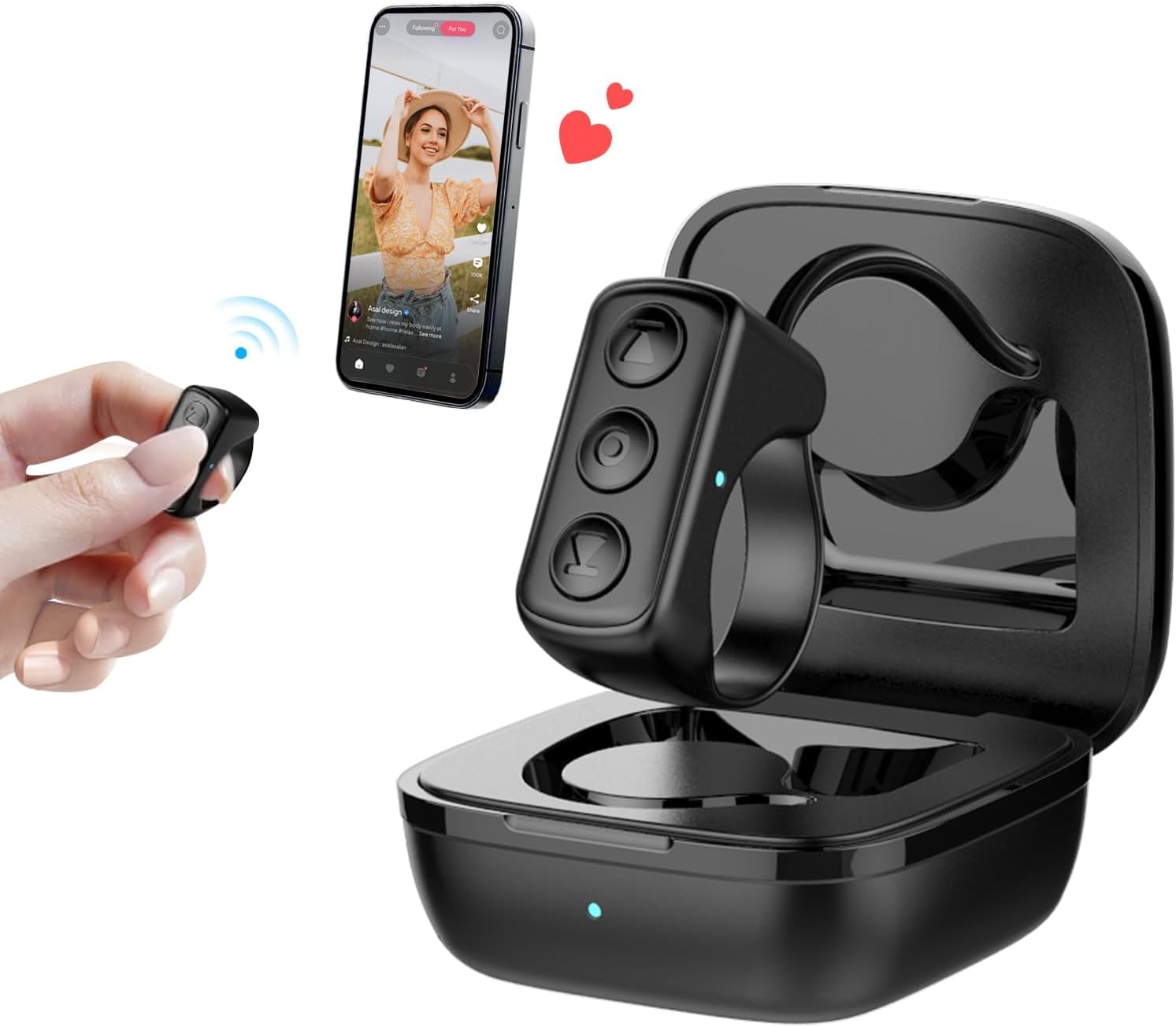 TikTok Scrolling Ring and Kindle Page Turner Remote, Multifunctional Scroll Ring for iPhone, ipad Tablets, iOS, Android, Bluetooth Scrolling Ring Remote Control for Taking Photos