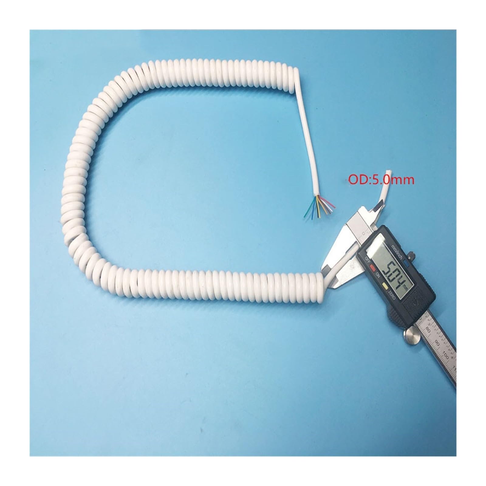 Cable espiral blanco 8 núcleos 26 AWG 0,15 mm | Cable telescópico flexible for cableado electrónico y aplicaciones generales.(Stretch 5 meter)