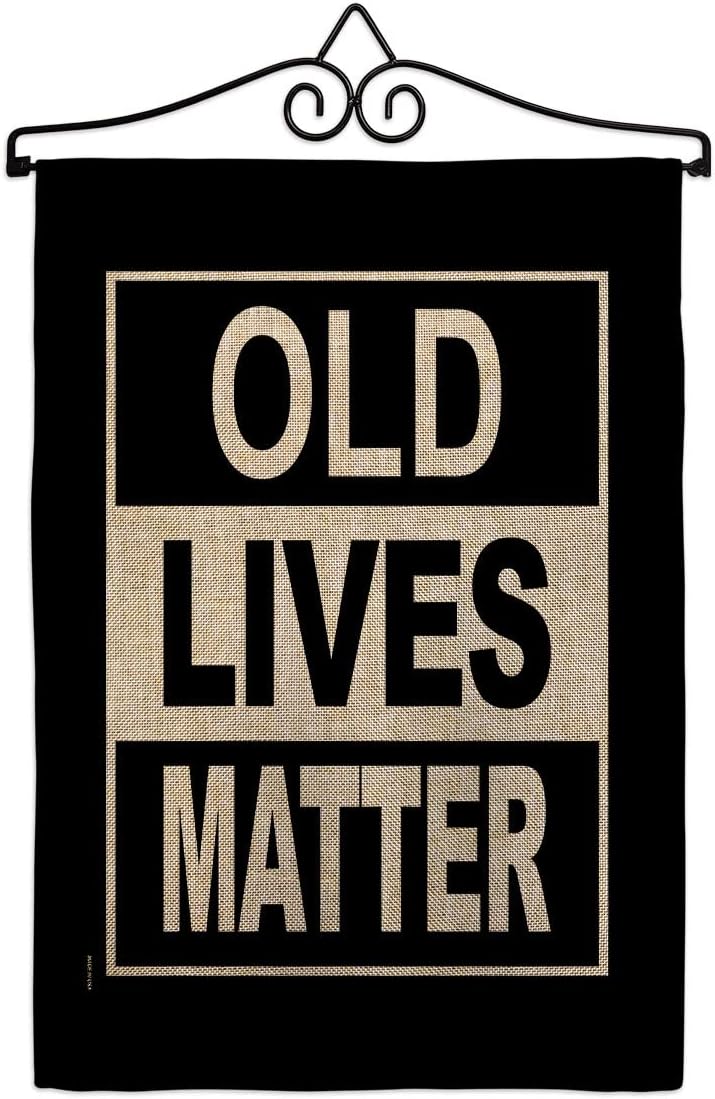 Cause Old Lives Matter Burlap Garden Flag Set with Stand Support BLM Anti Racism Justice Revolution Movement Equality Social Small Decorative Gift Yard House Banner Double-Sided Made In USA 13 X 18.5
