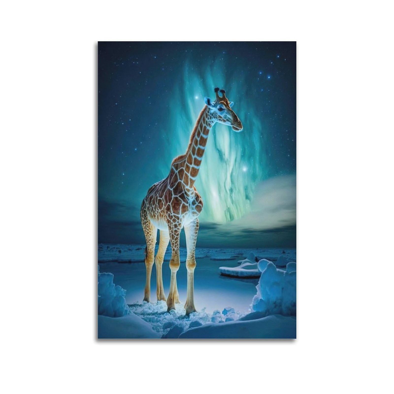 ZSZWHJ Animal Poster Giraffe in The Aurora Borealis Poster Decorative Painting Canvas Wall Posters And Art Picture Print Modern Family Bedroom Decor Posters 20x30inch(50x75cm)