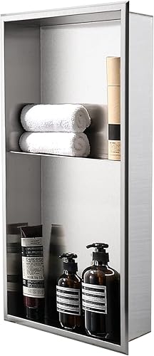 Miniatura 1 de DAYONE Nicho de ducha de acero inoxidable de 12 x 24 pulgadas, no necesita azulejos, nicho de pared rectangular de baño de níquel cepillado,