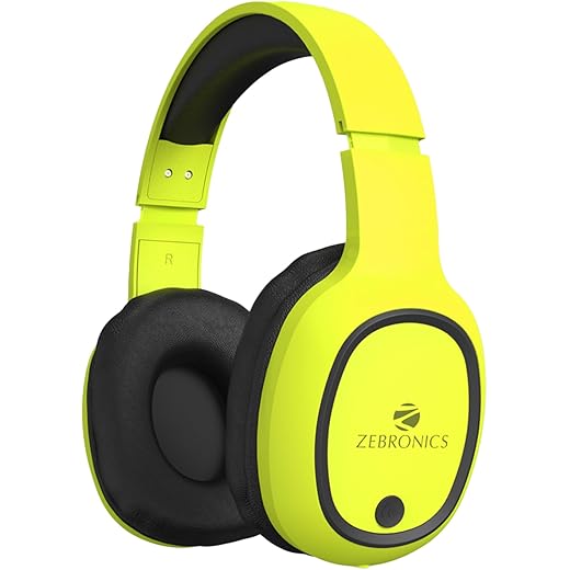 ZEBRONICS Thunder Bluetooth Wireless On Ear Headphone FM, mSD, 60hrs Playback with Mic (Neon Yellow)