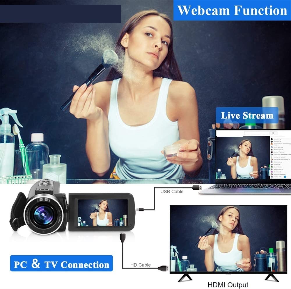Kamera wideo Kamera wideo Pełna kamera cyfrowa 4K 48MP wideo do przesyłania strumieniowego 18X szerokokątny aparat Vlog nagrywanie w pętli poklatkowej(64G SD Card,KIT)