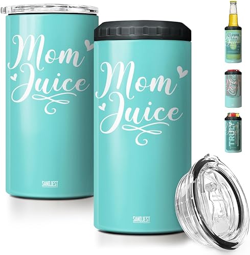 SANDJEST Vaso y enfriador de latas para mamá, diseño 4 en 1, taza de viaje para mamá, se adapta a la mayoría de botellas de cerveza de lata delgada