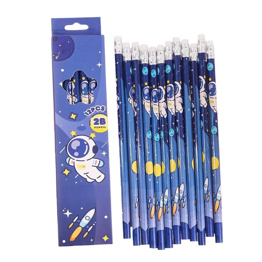 OMEIU Store Pack of 12 Princess Spider HB Pencils with erasers Kids Children Party Bag Fillers School Office (Space) — image 1