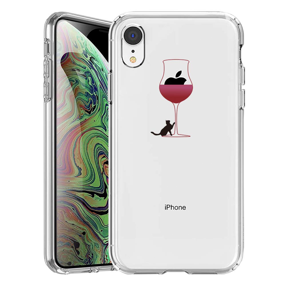 GoldSwift Cute Cartoon Clear Case for iPhone XR (Cat and Red Wine)