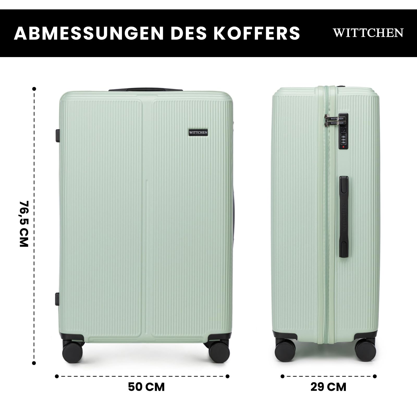 WITTCHEN Stripes Line Großer Koffer 76,5 x 50 x 29 cm XL Hartschalen-Trolley ABS 96 l 4 Rollen 360° Mintgrün