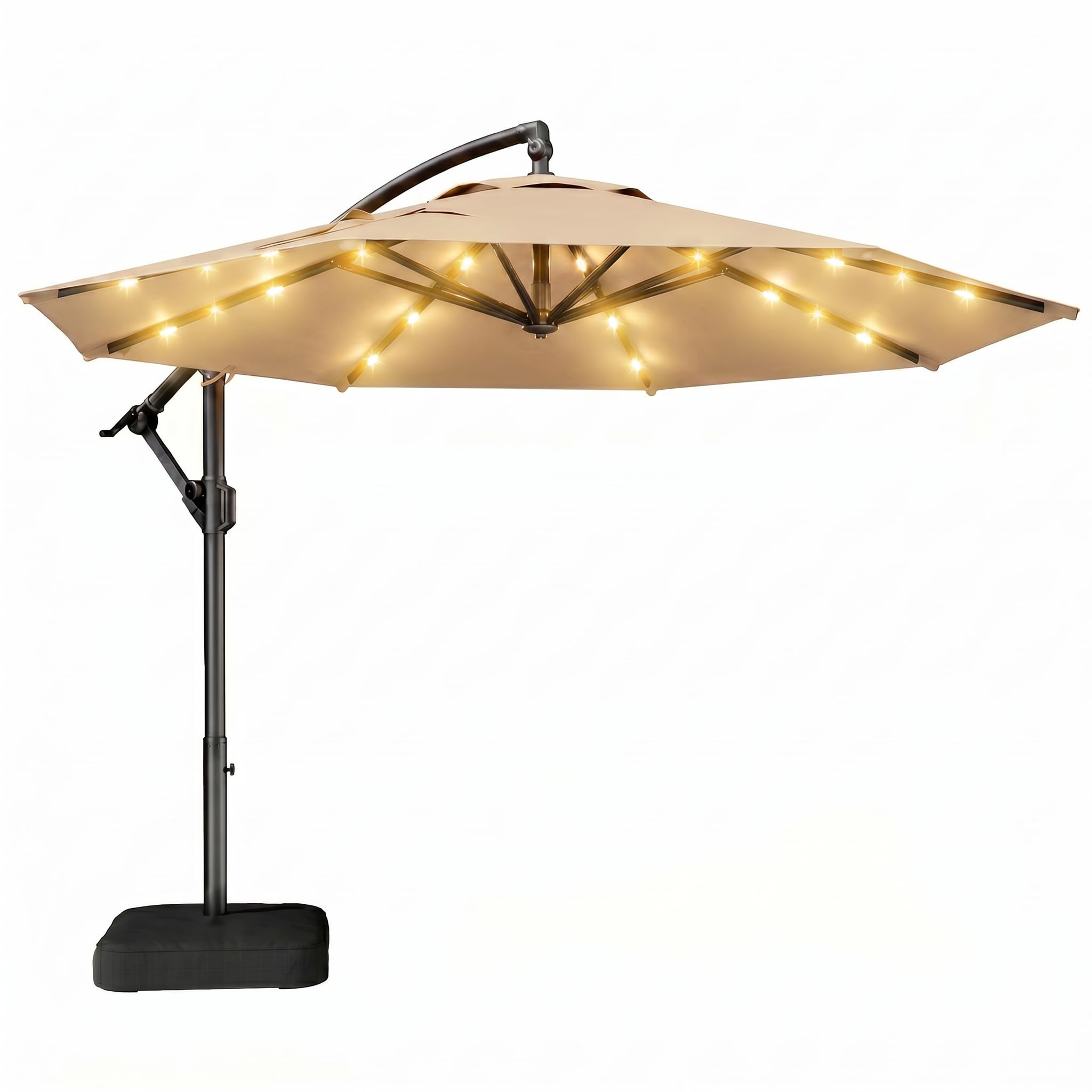 HOMSHADE 10ft Patio Umbrella with Light, 8-Year-Non-Fading Cantilever Umbrella with Solution-Dyed Acrylic Fabric