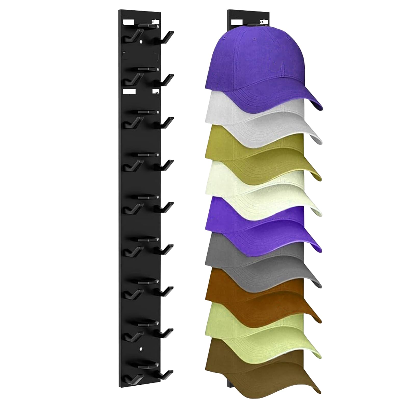 2 piezas Colgador Gorras Autoadhesivo, Organizador Gorras para sombreros de pared con adhesivo fuerte, Soporta Hasta 18 Sombreros para Puerta, Armario y Dormitorio​ (Negro)