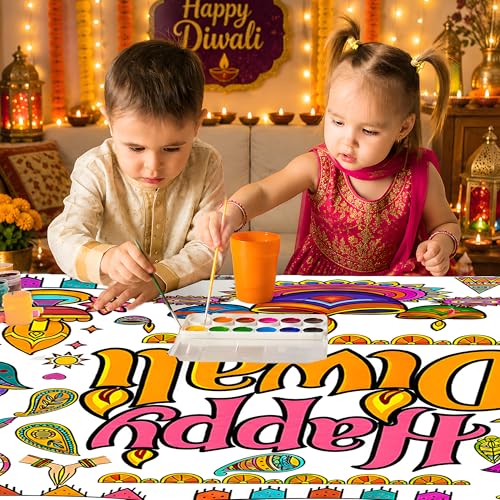 Image of Diwali Giant Coloring Poster /Tablecloth - Diwali Decorations for Home | 30 x 72 Inches Jumbo Coloring Banner Backdrop Kids Crafts Activities Decor Party Decorations | Diwali Gifts