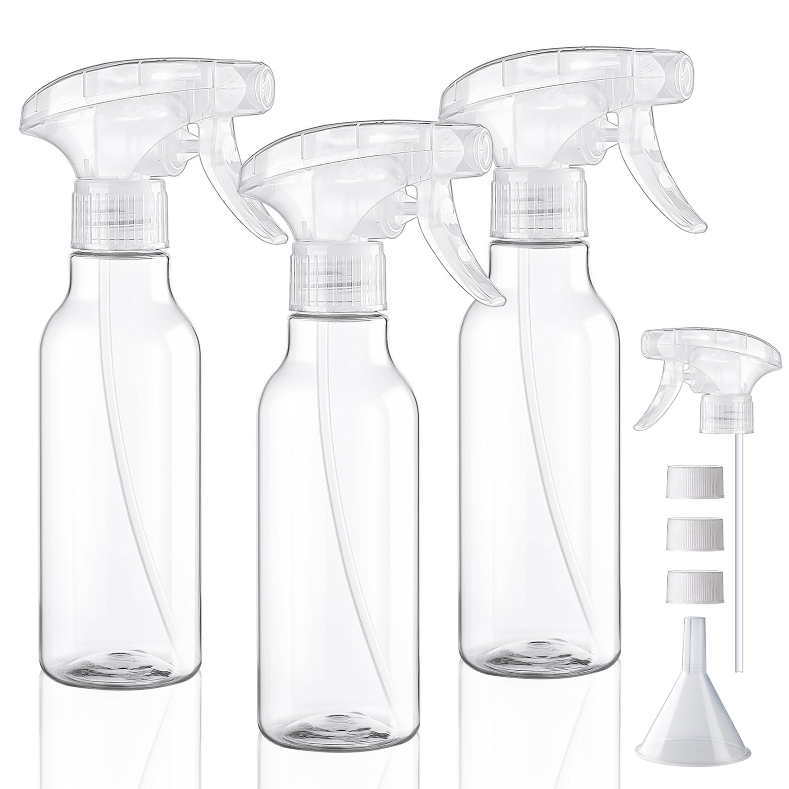 Decorniqu Plastic Spray Bottles 260ml 3 Pack Refillable Empty Water Spray Bottle Mist/Stream Heavy Duty Spraying Bottle for Hair Cleaning Solutions Cooking Plant Essential Oils(Clear)