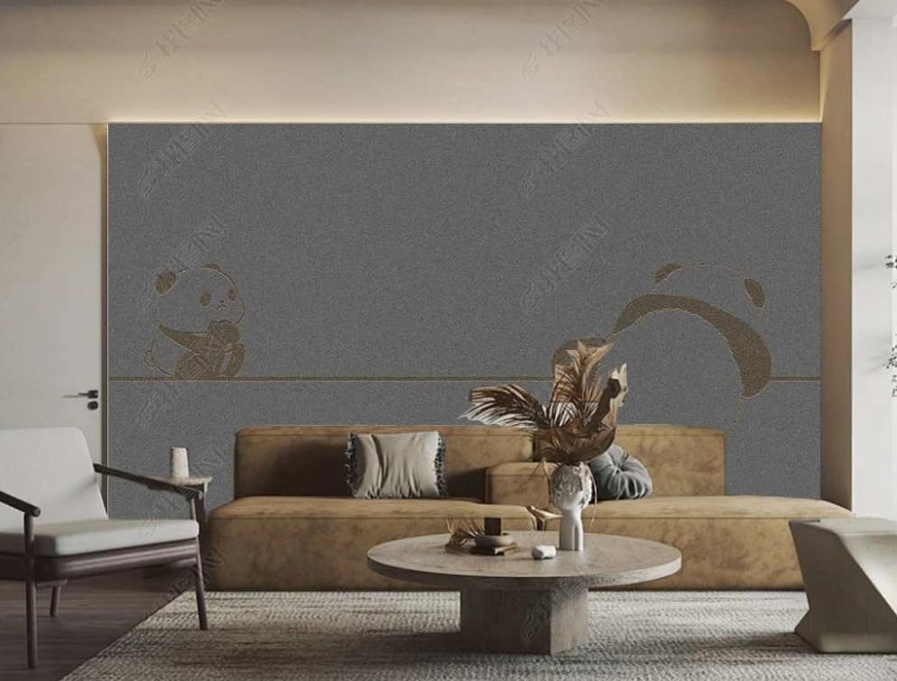 Papier Peint Panoramique Gris Ciment Panda Zen Tapisserie Photo Murale Chambre