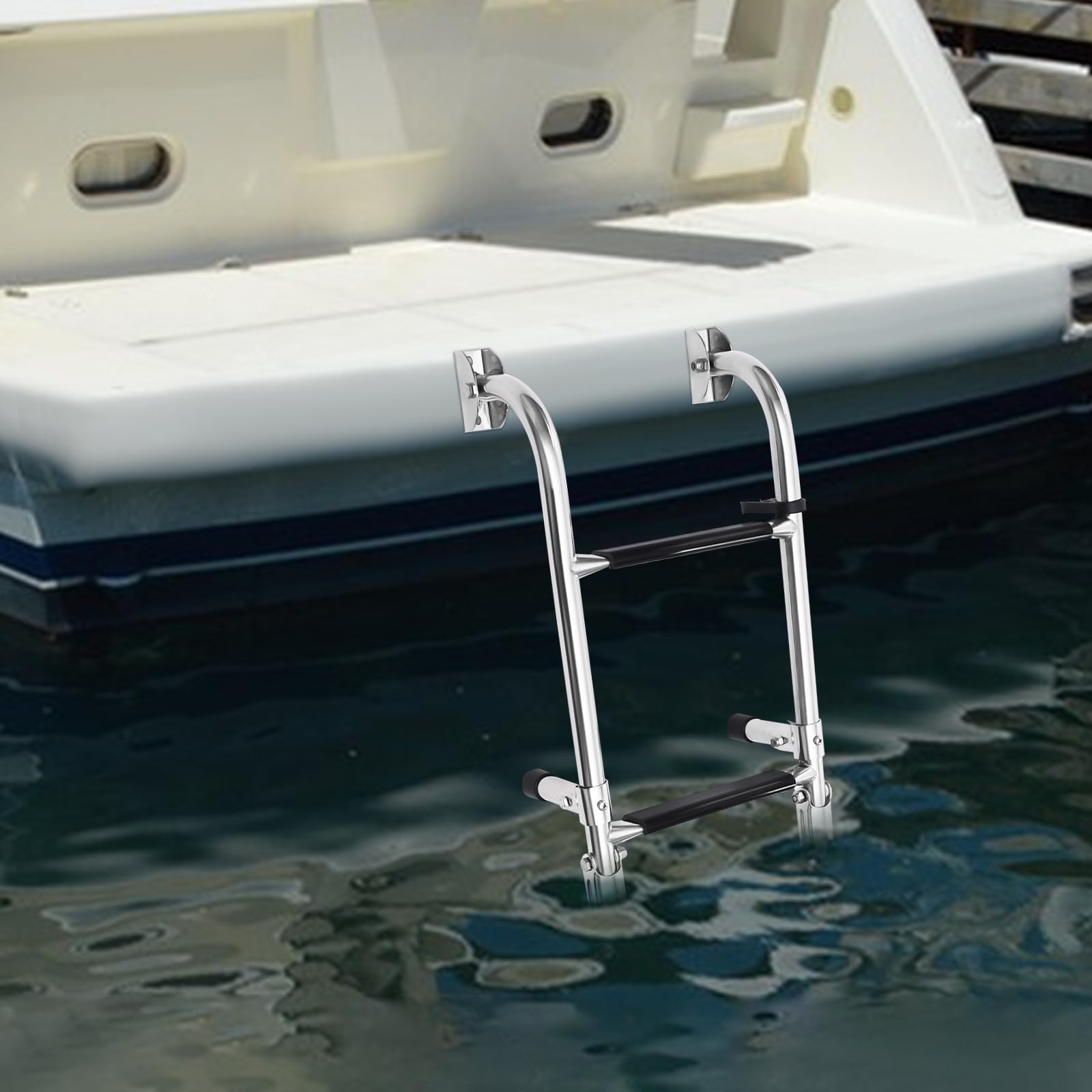 Scala per barca a 4 gradini, scala pieghevole con capacità di carico 136 kg, scala da bagno in acciaio inossidabile per yacht fuoribordo, barche da pesca, piscine