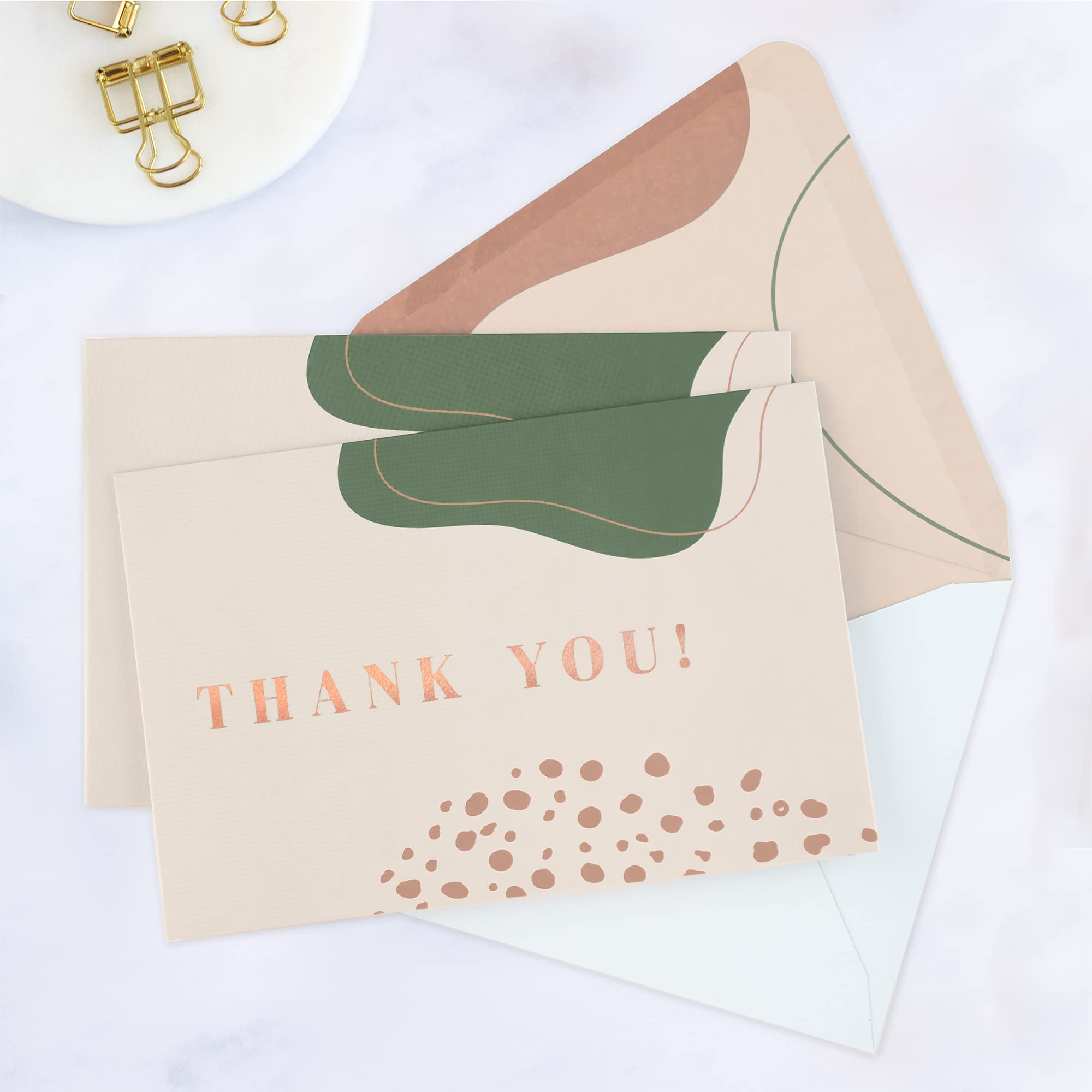Rileys & Co Dankeskarten mit passenden Umschlägen | 50 Stück, Goldfolie - leere Grußkarten, für Hochzeit, Unternehmen, Geschenke, Abi, Babypartys, Beerdigungen (Erde)
