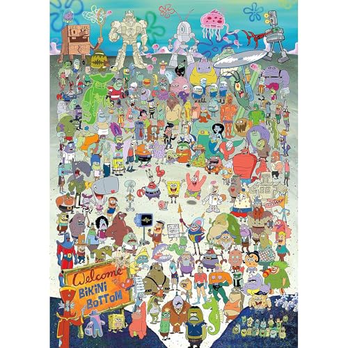 AQUARIUS SpongeBob SquarePants Puzzle (1000 Piece Jigsaw Puzzle) - Officially Licensed SpongeBob Merchandise & Collectibles-Glare Free -Precision Fit -Virtually No Puzzle Dust-20x28 Inches, Multicolor