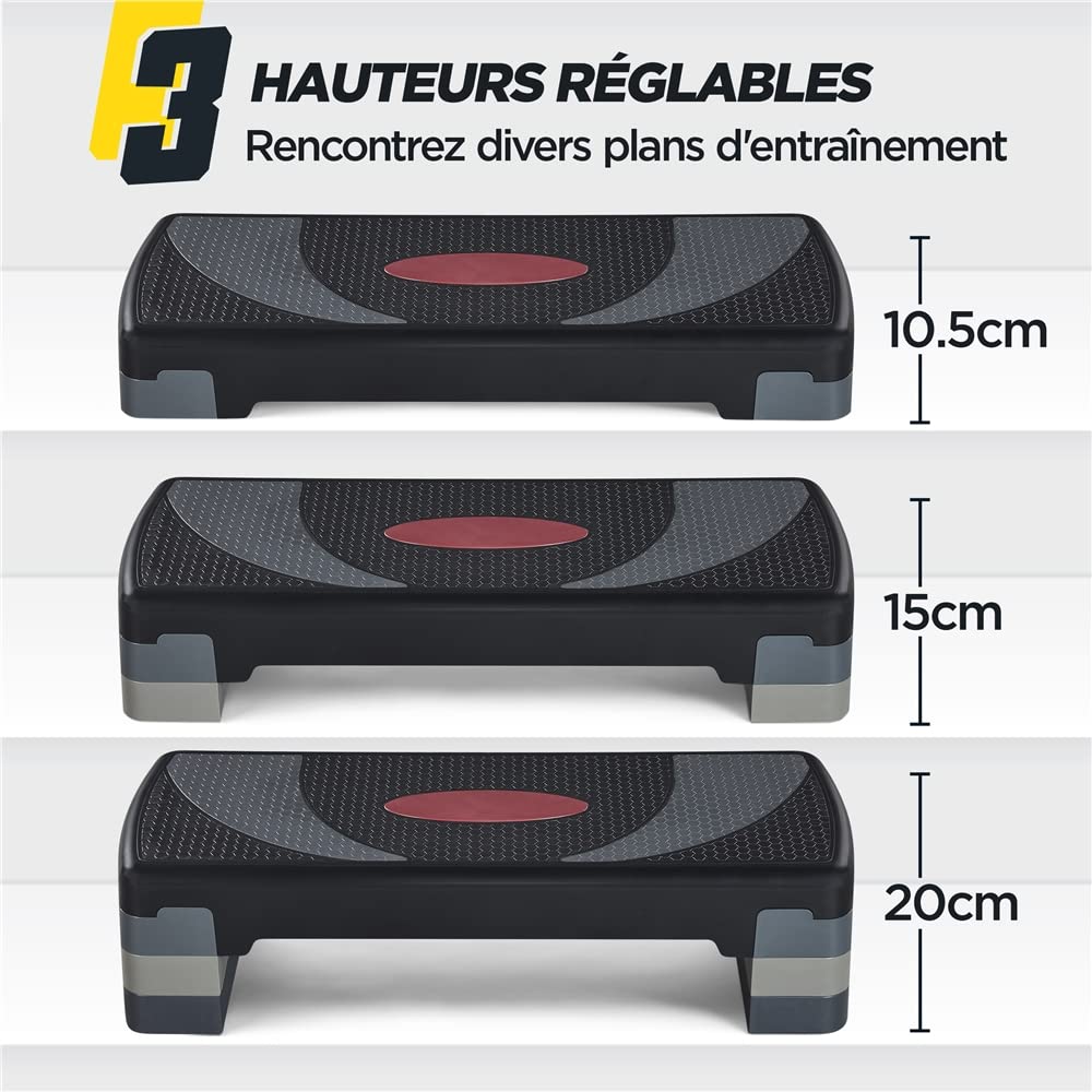 Abician Step de Fitness Stepper d'aérobic 79,5 x 30 x 20cm Réglable sur 3 Hauteurs Marche d'Exercice pour Fitness à la Maison et au Bureau