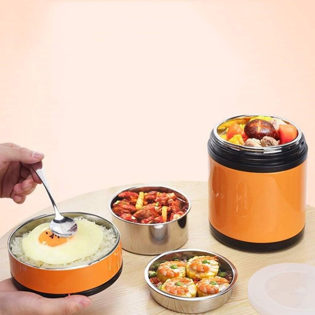 Portable 3 Layers Round Thermal Insulation Lunch Box Stainless Steel Food Storage Container Leakproof Kids Bento