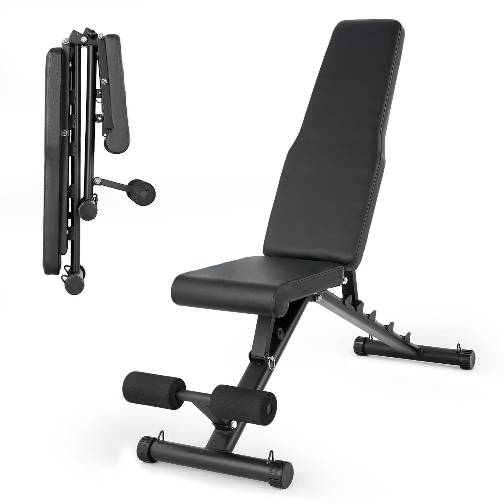 Garvee Banco de musculación ajustable plegable de 8 posiciones – Soporte para piernas y atril bíceps – Alimentación 200 kg – Entrenamiento completo en casa – Ahorro de espacio – Color negro