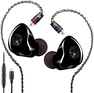 DCMEKA USB C in Ear Monitor Headphones, Dynamic Hybrid Dual Drive IEM Earphones, Type C Wired Earbuds for Singers, Musicians, Drummers, Noise Isolating, MMCX Detachable Cable(Black, with Mic)