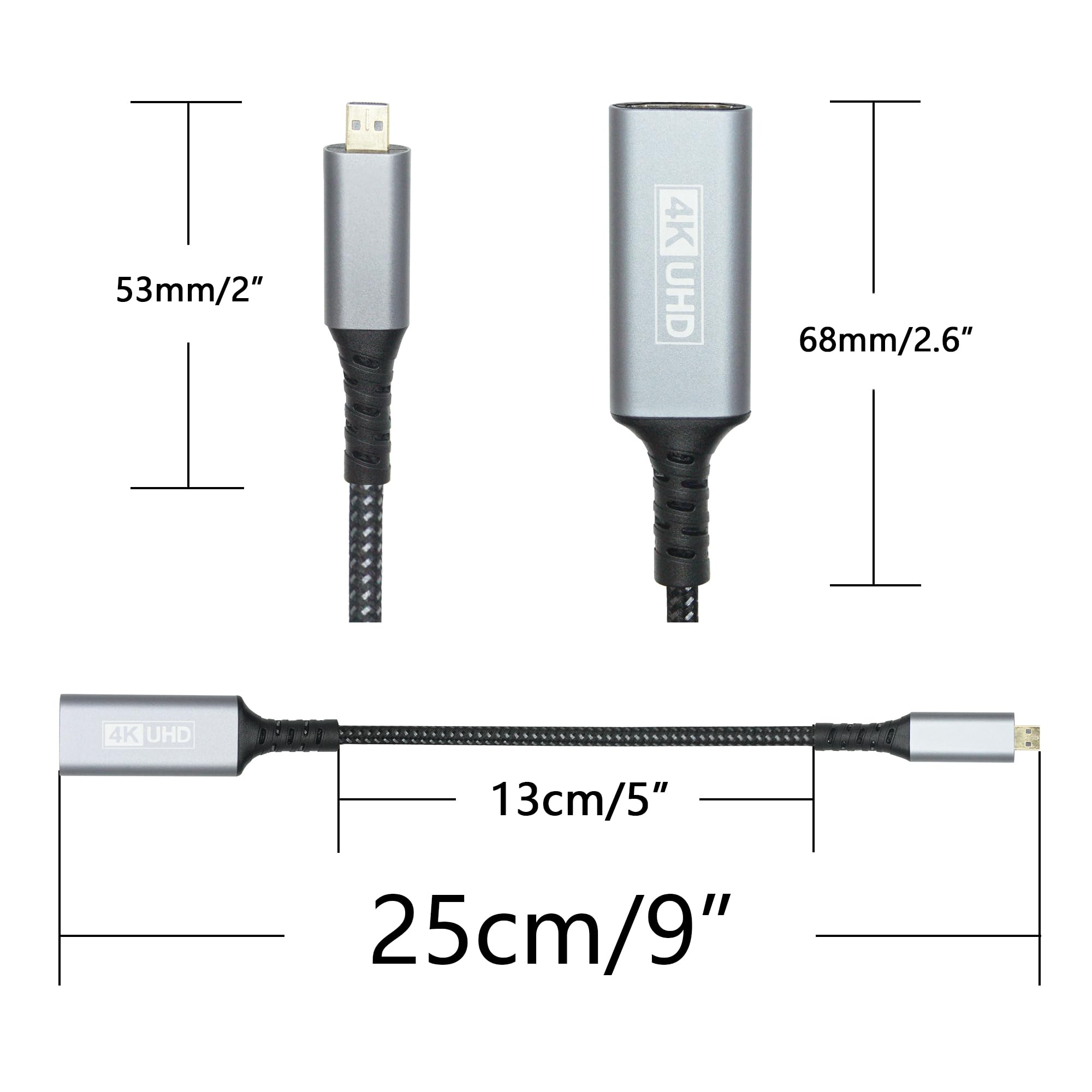 Adattatore da micro HDMI a HDMI, cavo da micro HDMI maschio a HDMI femmina con 4K 60Hz, compatibile con fotocamera, videocamera, Raspberry Pi Zero, laptop, tablet