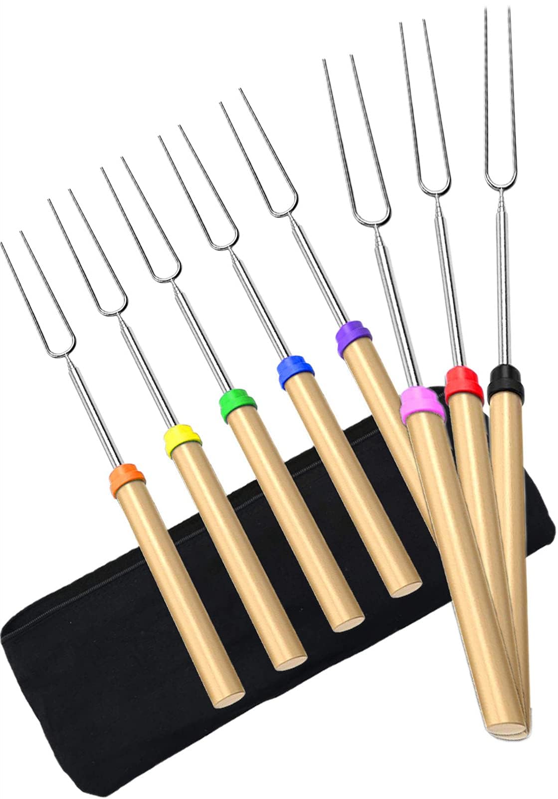 DIKER Grillspieße Teleskop Marshmallow, Stockbrot Stöcke Roasting Sticks Schaschlikspieße, Lagerfeuerspieße Edelstahl Ausziehbar, Grillstab, Grillbesteck Set für Camping Grill (8er Pack, Edelstahl)