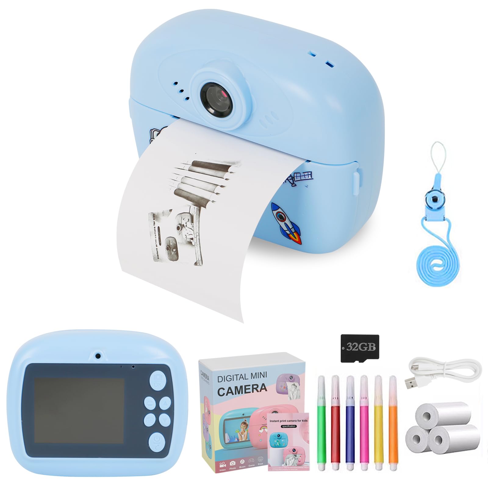 ZIAERKOR Instant Print Camera for Kids 3-12, 24MP 1080P HD Selfie Digital Printing Camera with 3 Roll No-Ink Print Paper 32G SD Card, Color Pens, Christmas Birthday Gifts for Girls Boys