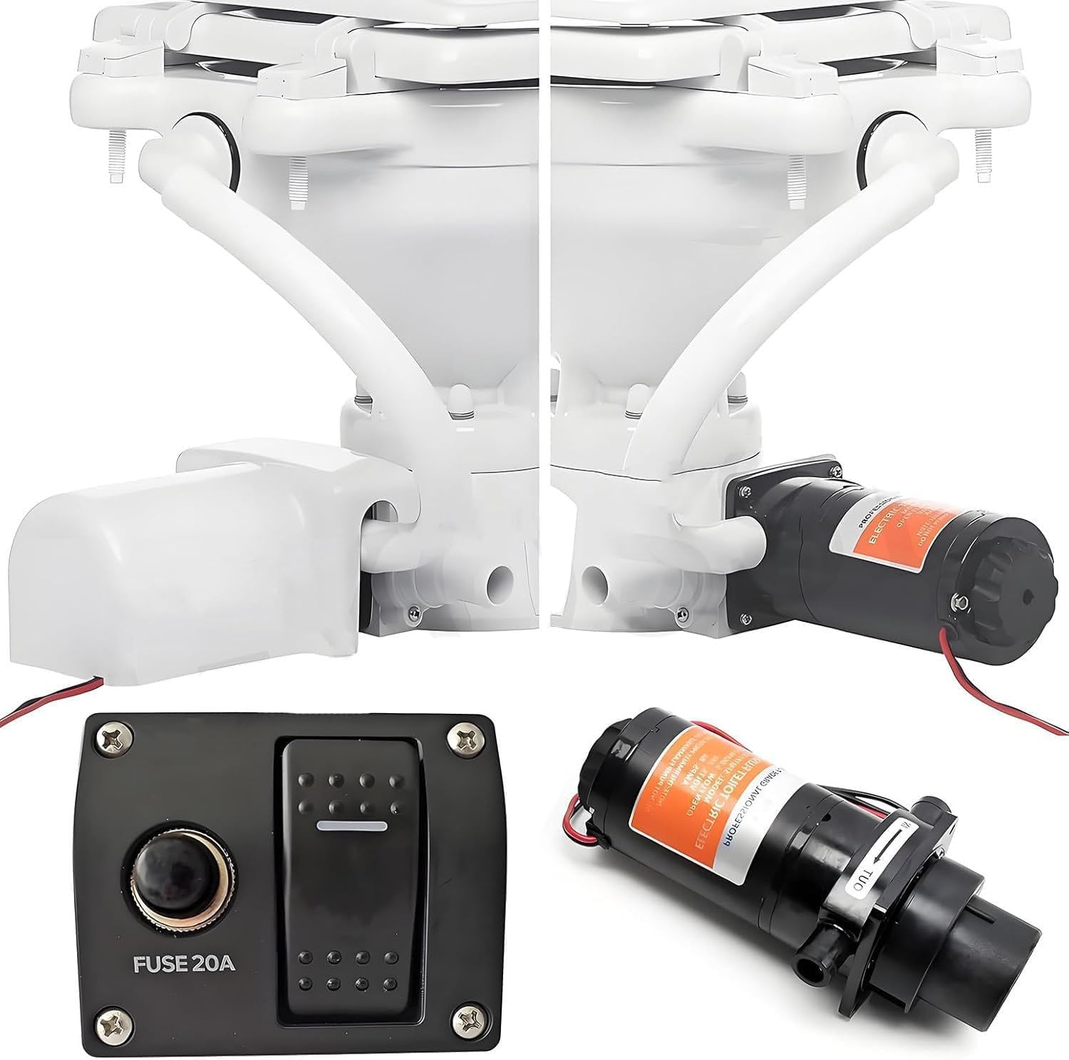Elektrische Marine Toilette mit leiser Spülung für Boote und Wohnmobile, kompaktes Design mit Ein-Knopf-Spülung und eingebautem Zerkleinerer