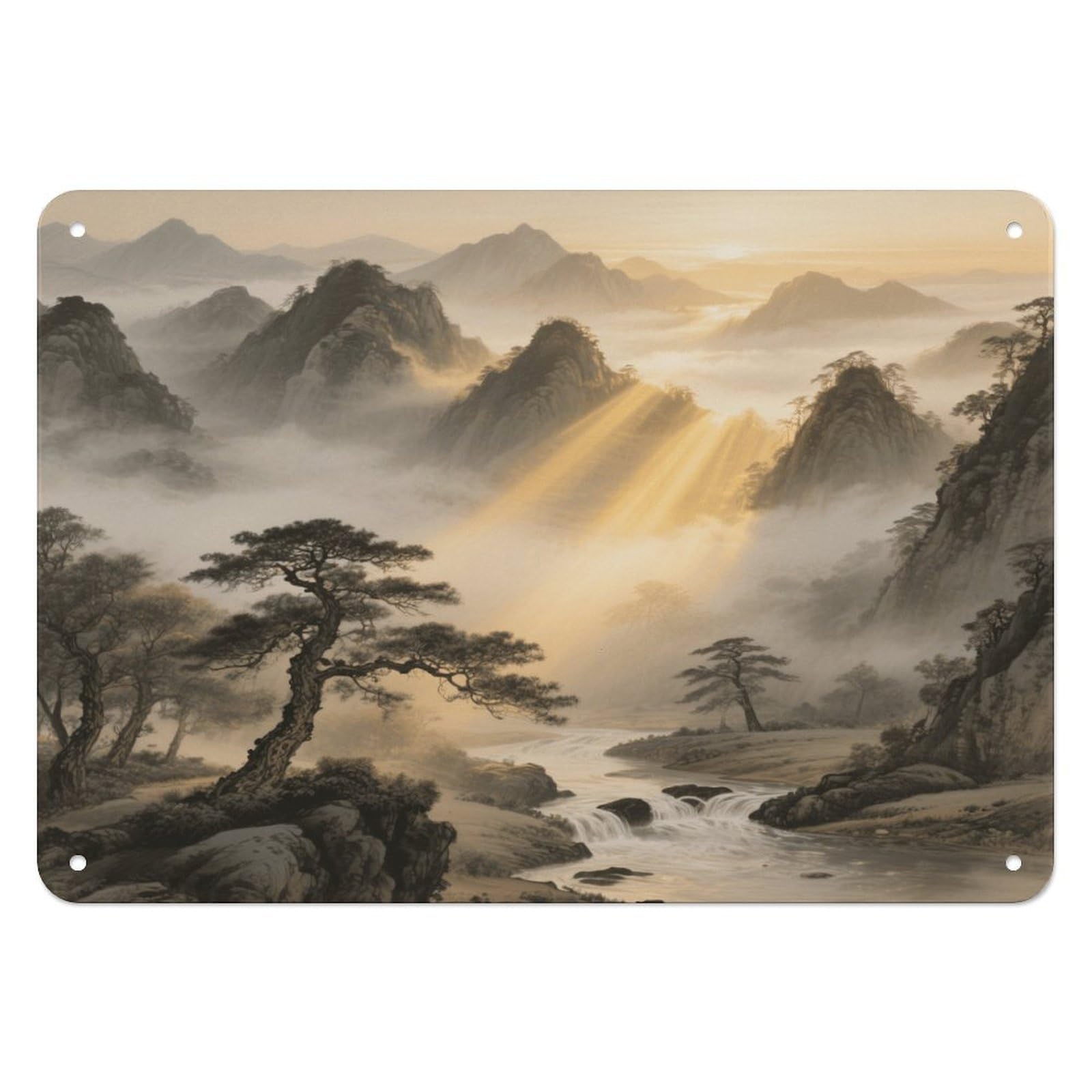 Fekiloot Style Mountains And Clouds And Mist Wall Decor Iron Painting Metal Sign