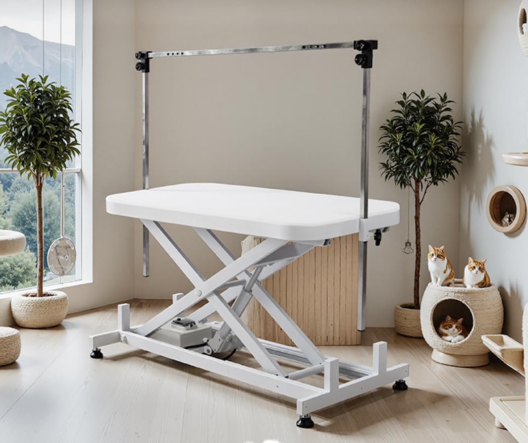 ZStyle Tavolo per Toelettatura Cani Professionale Lettino Banco Tosatura Rasatura per Cani Gatti Animali con 3 Lacci Portata Bracci Regolabili Altezza Regolabile Elettrico con Luce Ganci 150kg