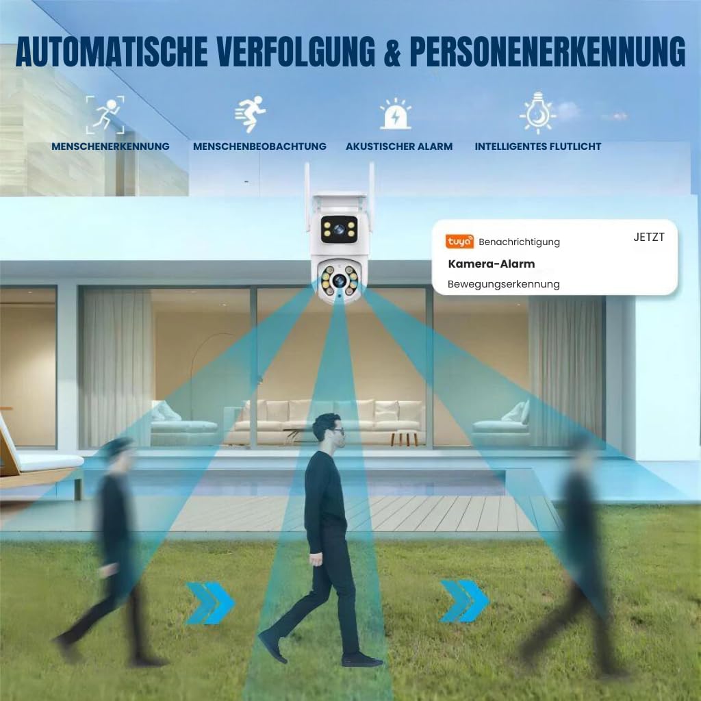 Überwachungskamera NA1 mit 360° Sichtfeld | Zwei 2-Megapixel-Sensoren für klare Full-HD-Aufnahmen; 360° Sichtfeld für vollständige Überwachung ohne tote Winkel