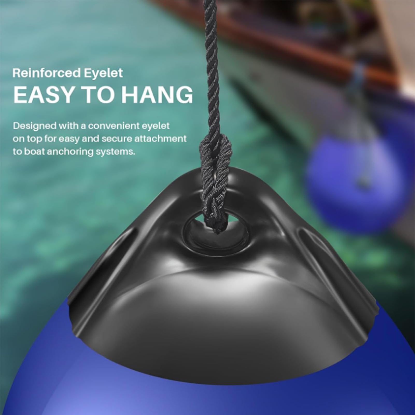 Boat Buoy Float, Inflatable PVC Mooring Buoy and Boat Bumper, Round Floating Ball for Yacht and Boat Docking in Black and Blue