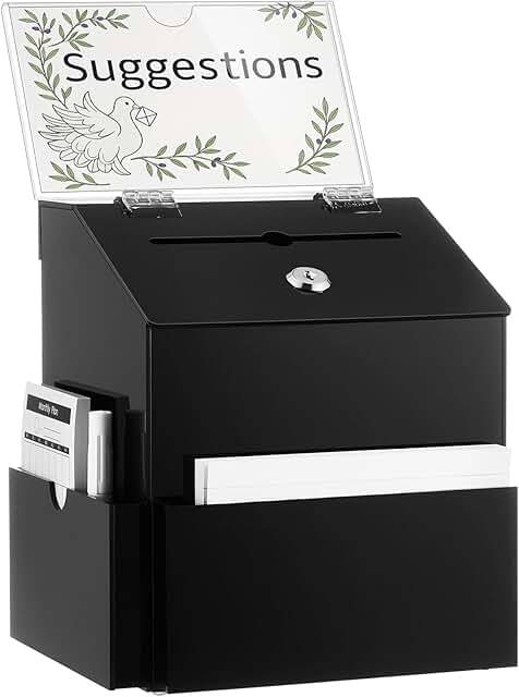 Juexica Suggestion Box, Acrylic Black Donation Box with 2 Slots and Lock...