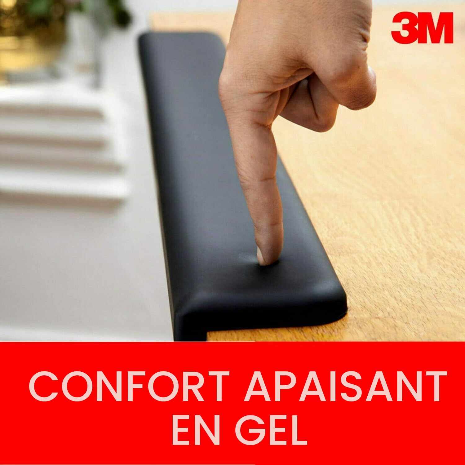 3M WR200B Repose-poignet en gel pour bureau debout pour différentes positions de travail Noir 76,5 x 2,5 x 8,3 cm