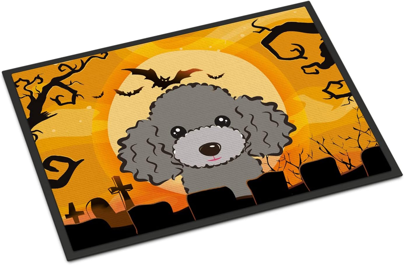 Caroline's Treasures BB1817JMAT Halloween Silver Gray Poodle Doormat 24x36 Front Door Mat Indoor Outdoor Rugs for Entryway, Non Slip Washable Low Pile, 24H X 36W