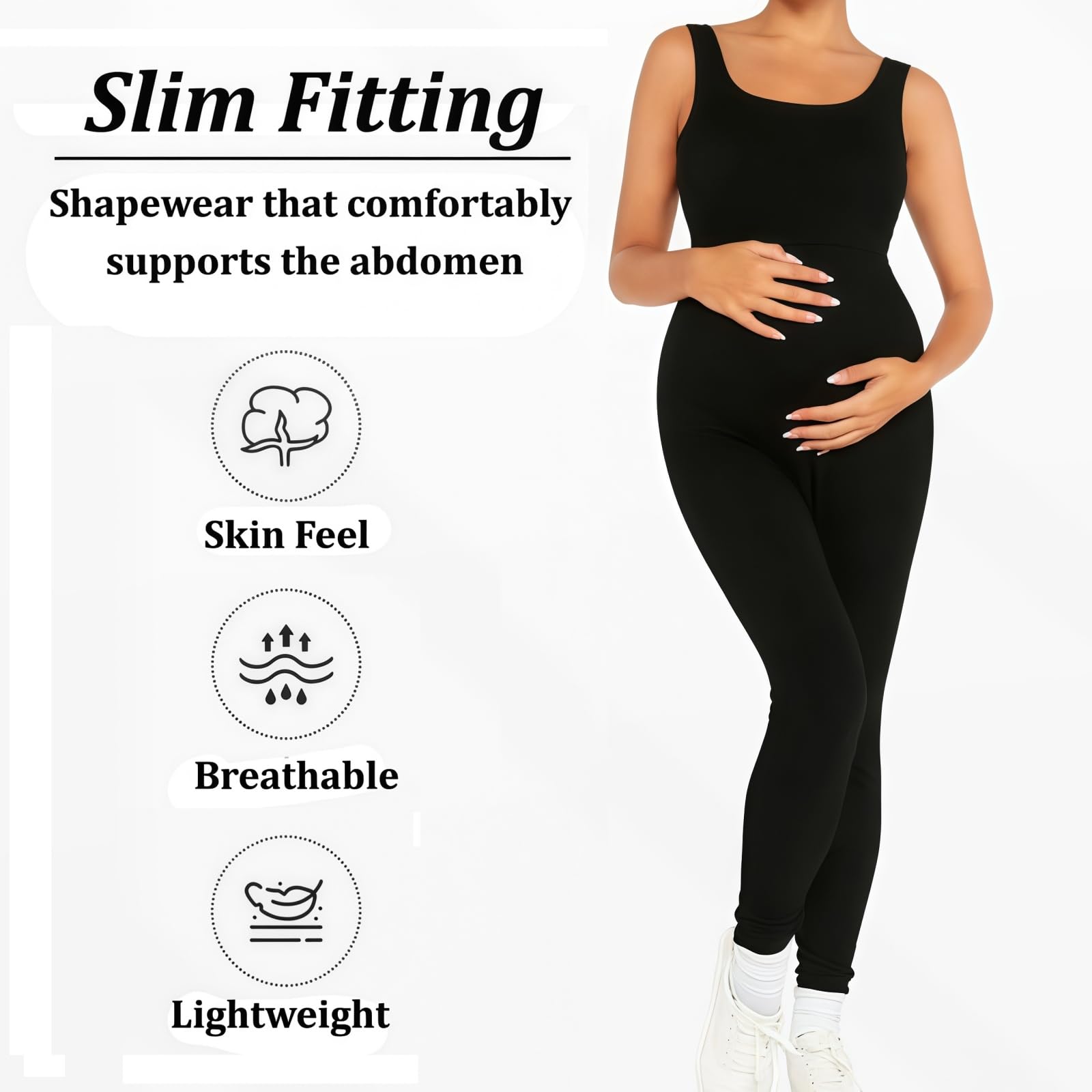 SamHeng Combinaison de maternité sans manches, combinaison de yoga noire sans couture, leggings de grossesse, body à col en U, combinaison de sport pleine longueur, coupe ajustée, tenue décontractée
